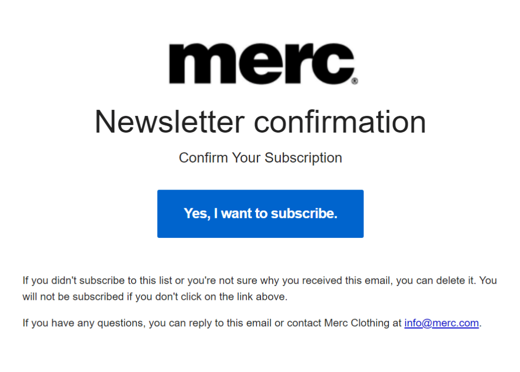 Merc newsletter confirmation
