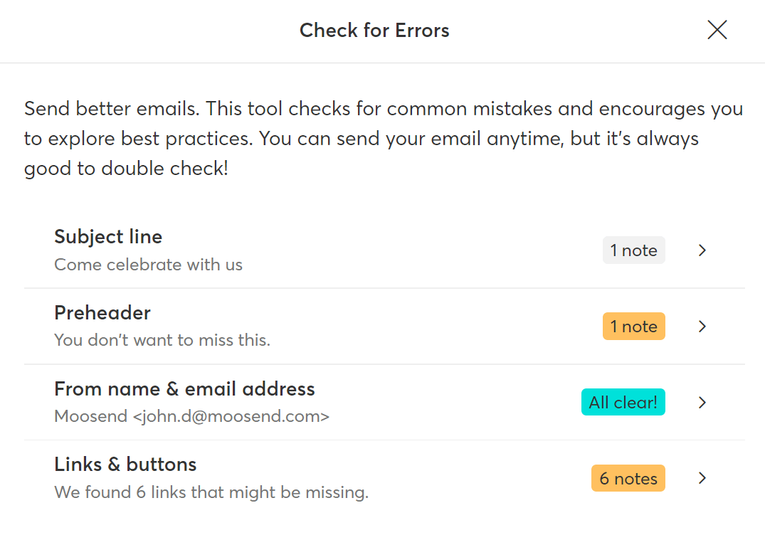 Constant contact check for errors feature