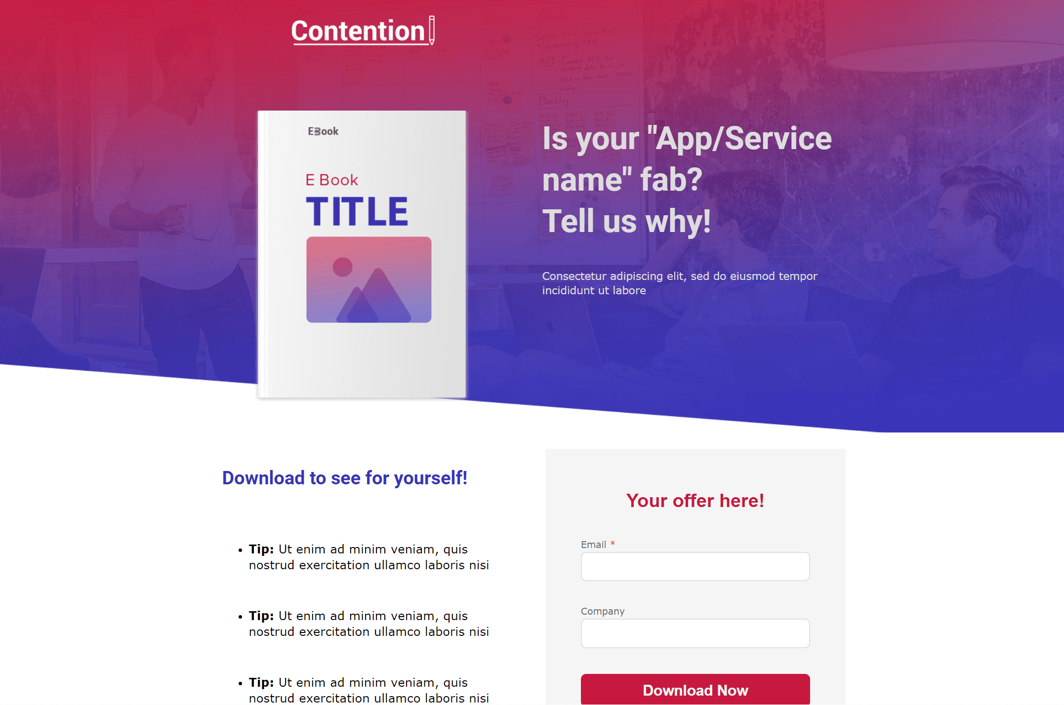 landing page template for content marketing