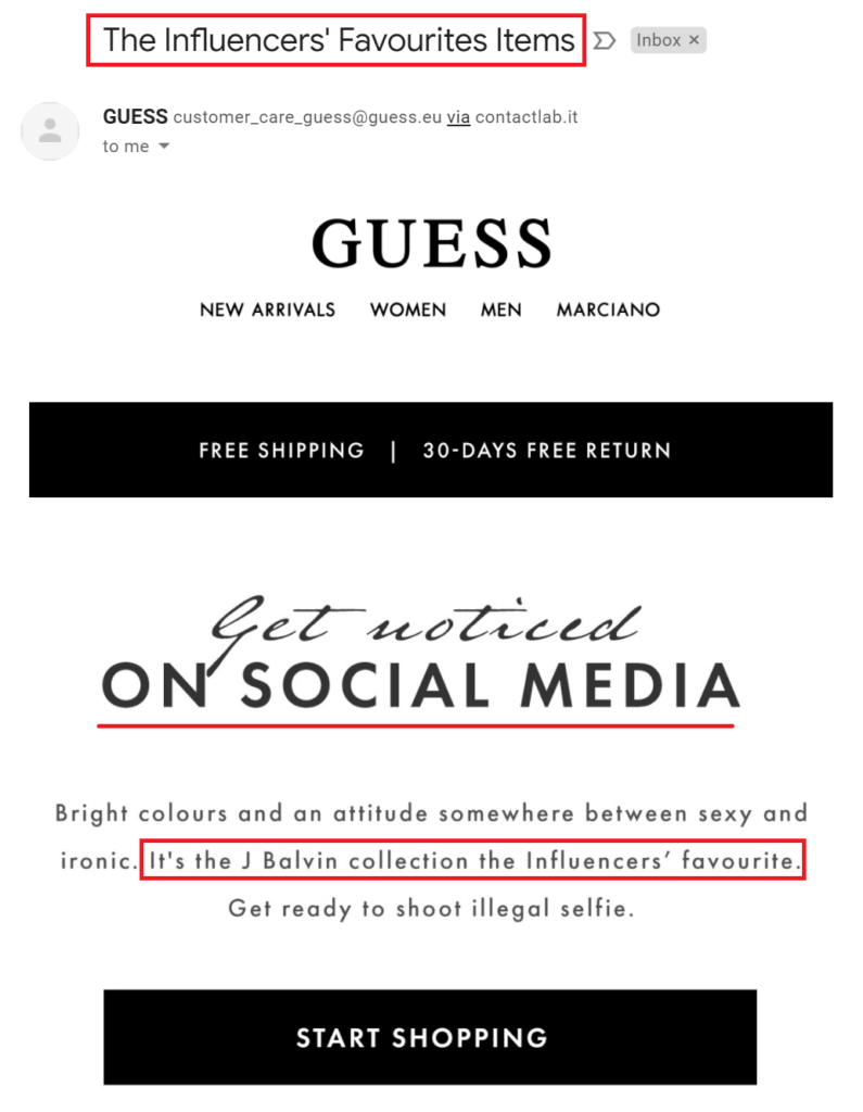 GUESS email marketing example