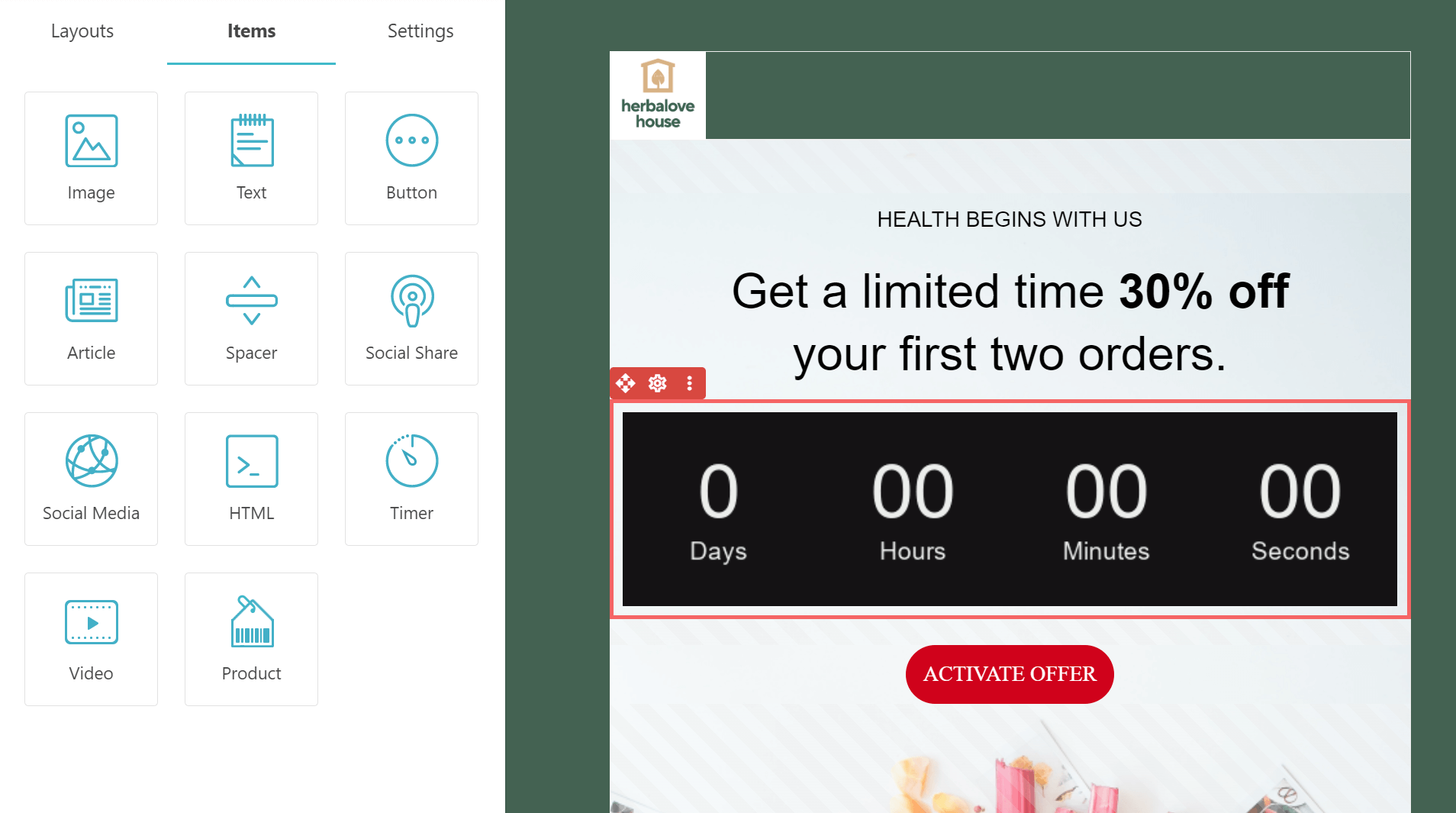 Email campaign with timer example