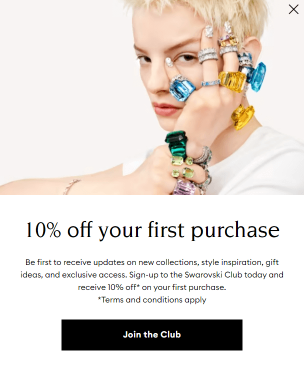 email signup by Swarovski