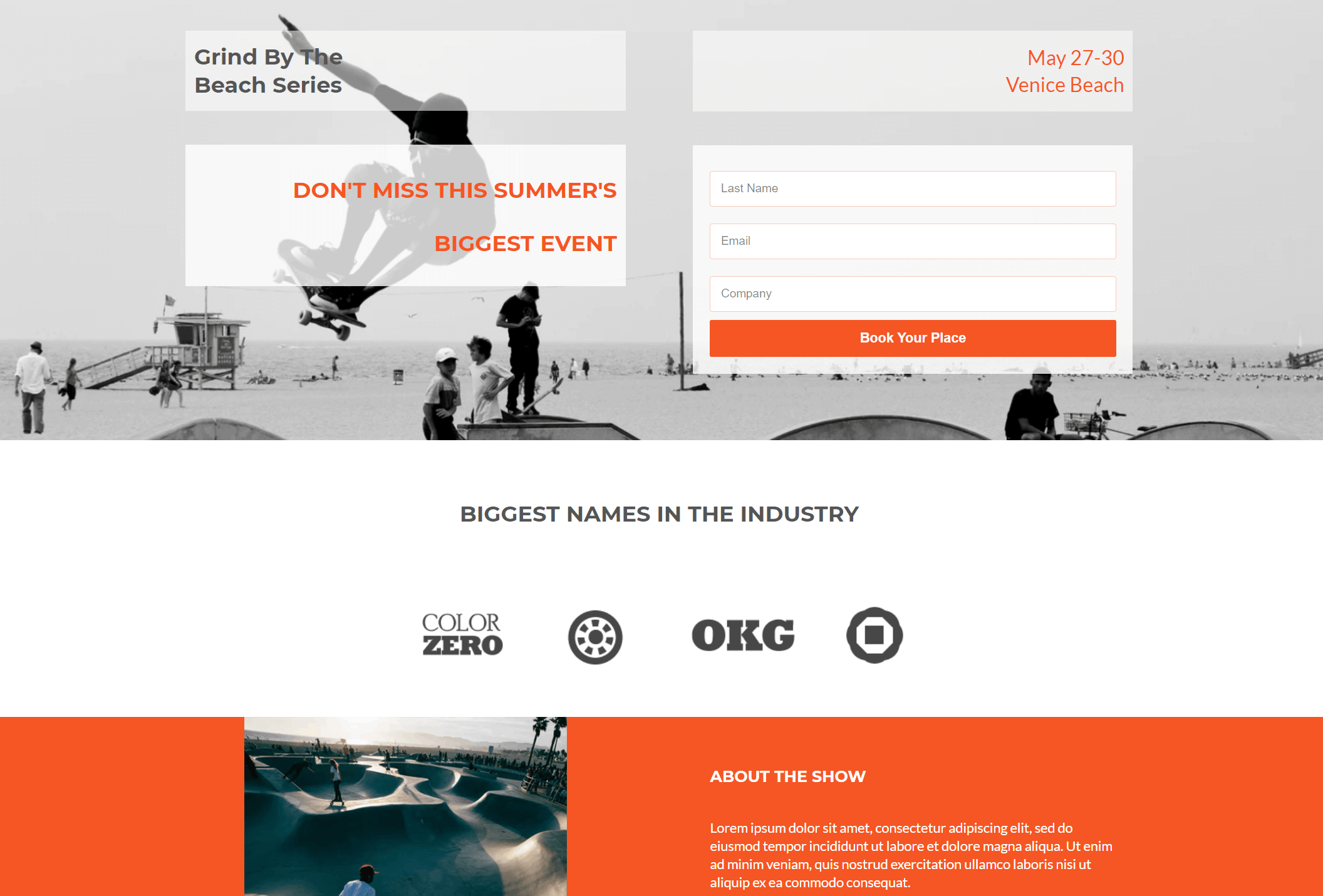 multipurpose event landing page example