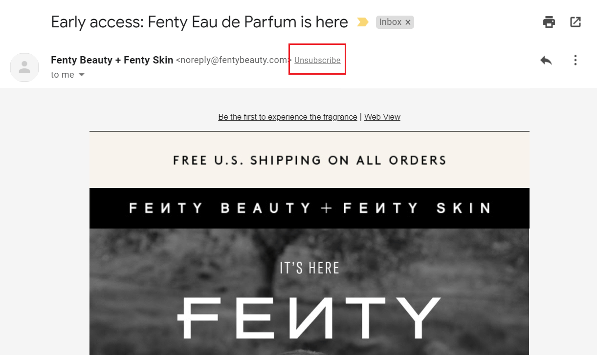 fenty unsubscribe button email marketing tips