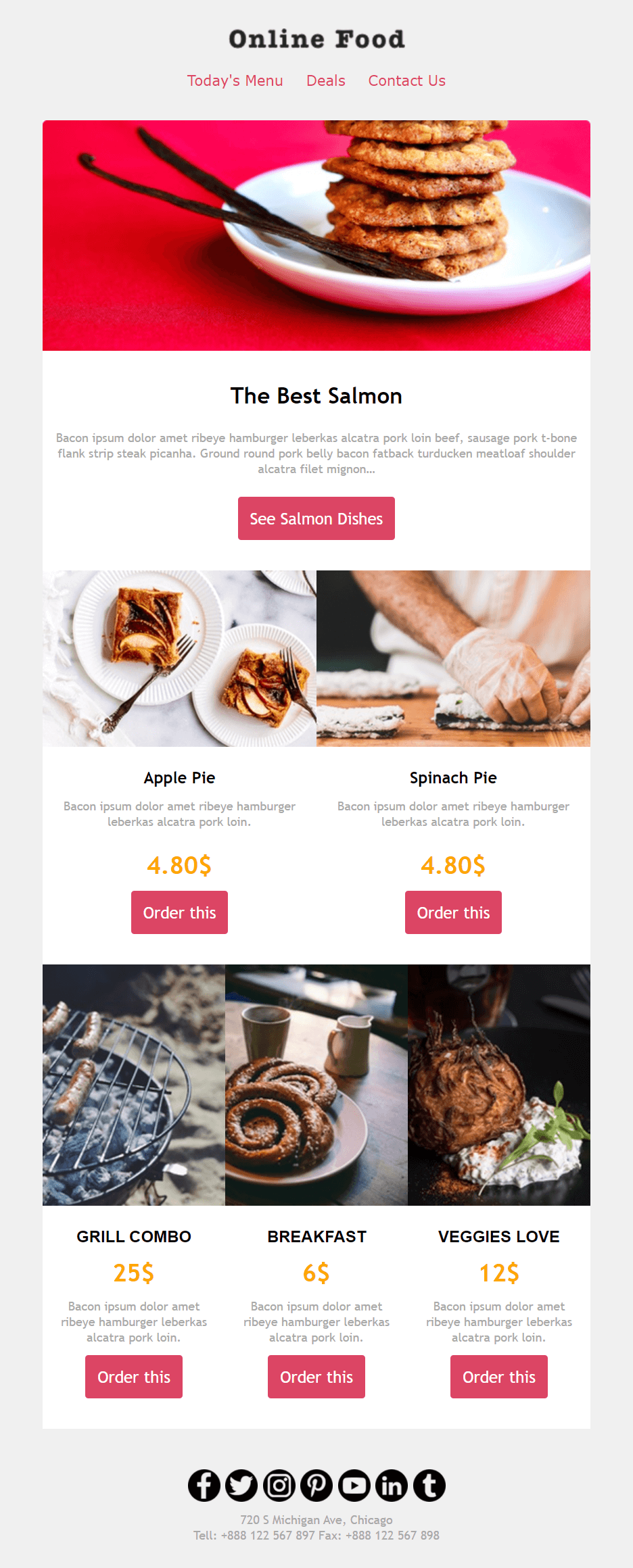 food service email layout