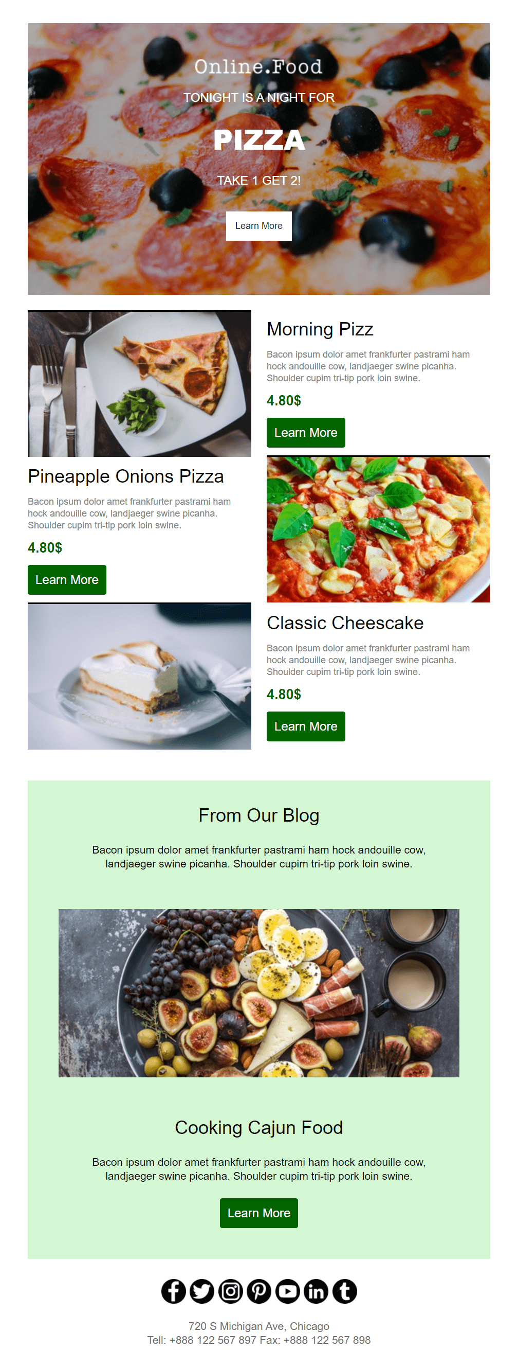 online food delivery email layout