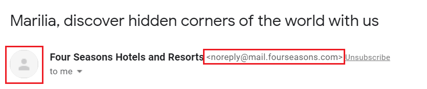 Four Seasons noreply sender's address email example