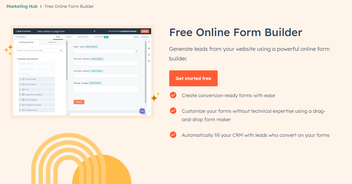hubspot free online form builder