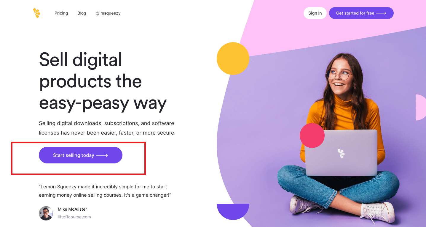 Lemon Squeezy landing page example