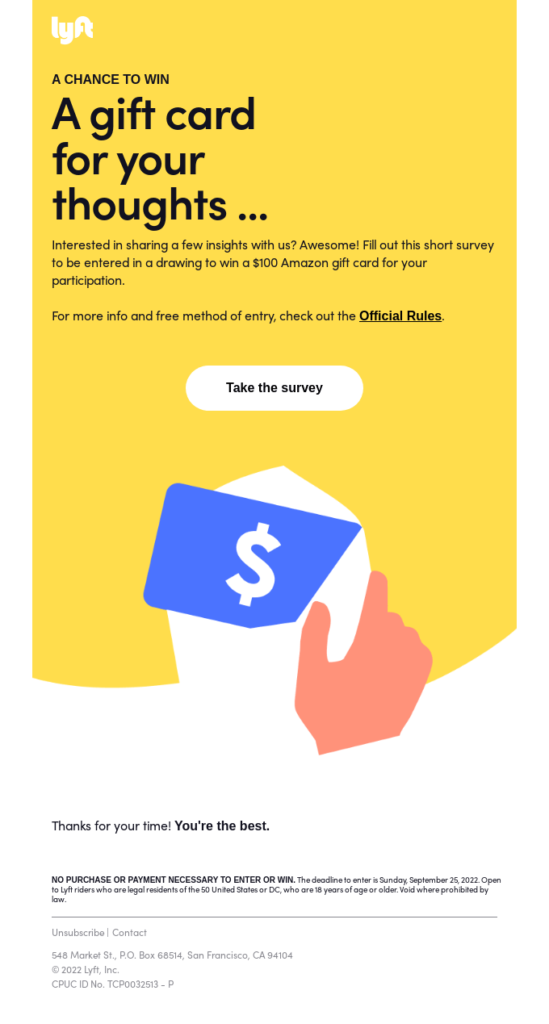 Lyft email campaign example