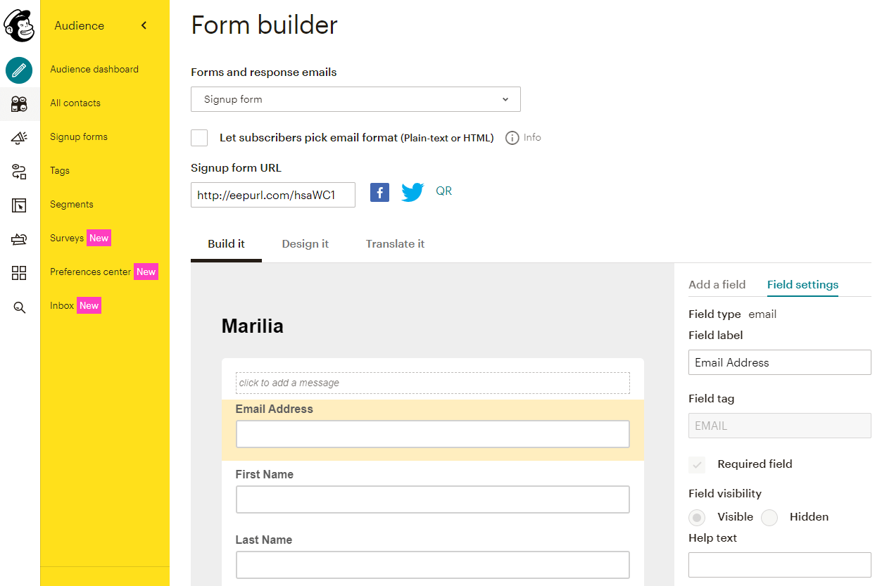 mailchimp form builder tool