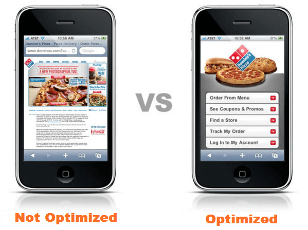 mobile optimized Domino's landing page
