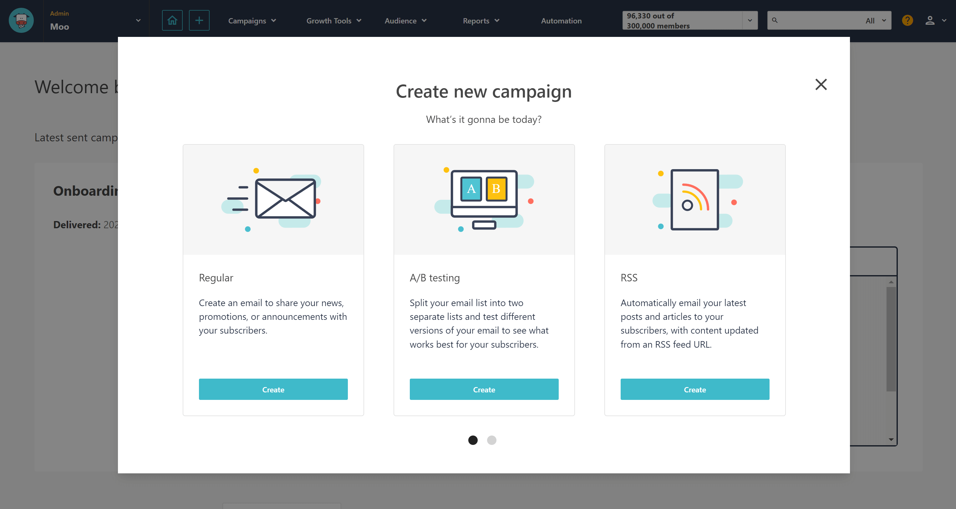 Moosend platform campaign type selection