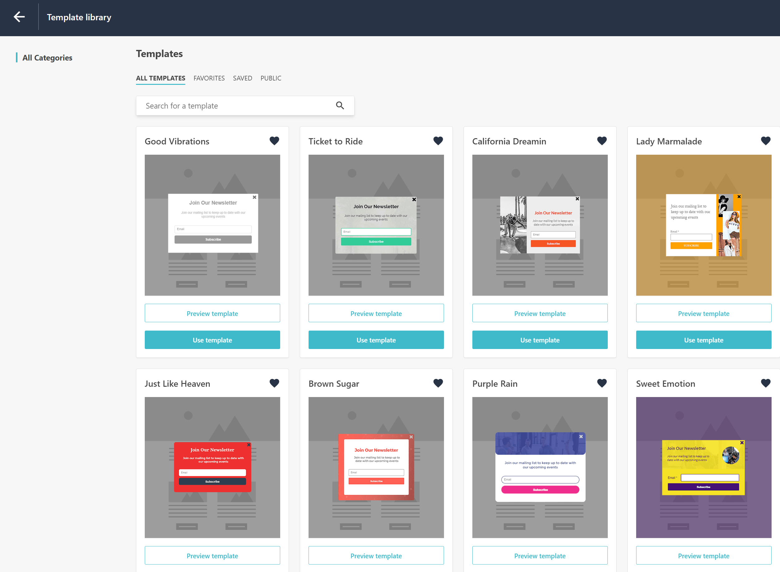 Moosend form template library