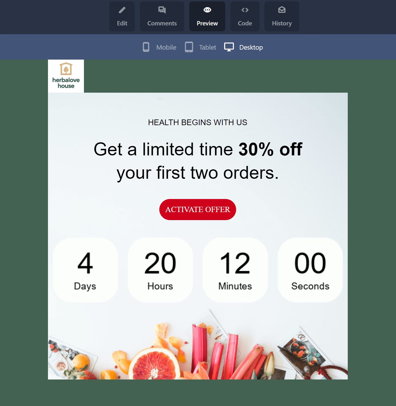 Moosend preview countdown timer in email