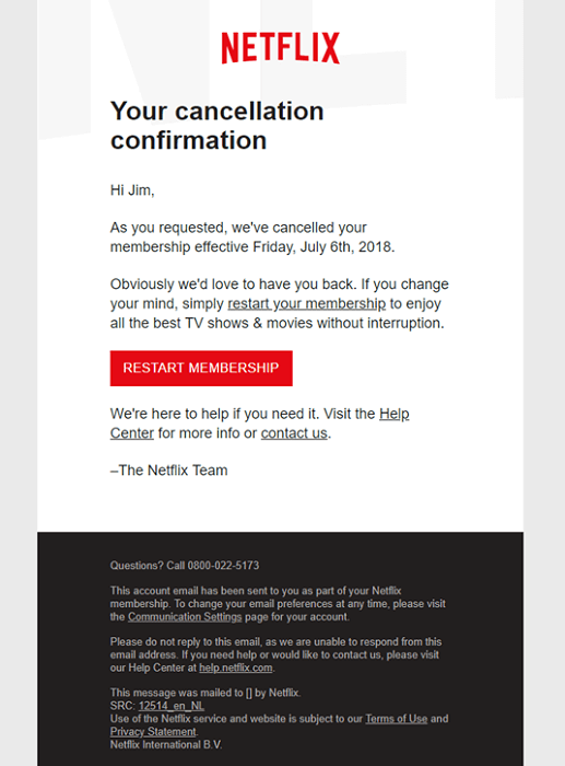 Netflix win-back drip email sequence