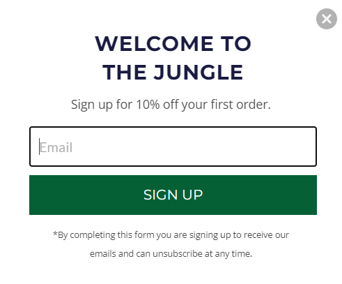 This image shows a signup example by Modern Urban Jungle