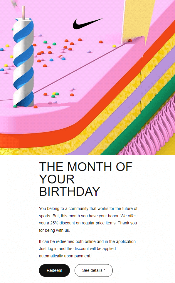 automated birthday email from Nike