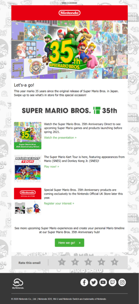 Nintendo branded email newsletter example