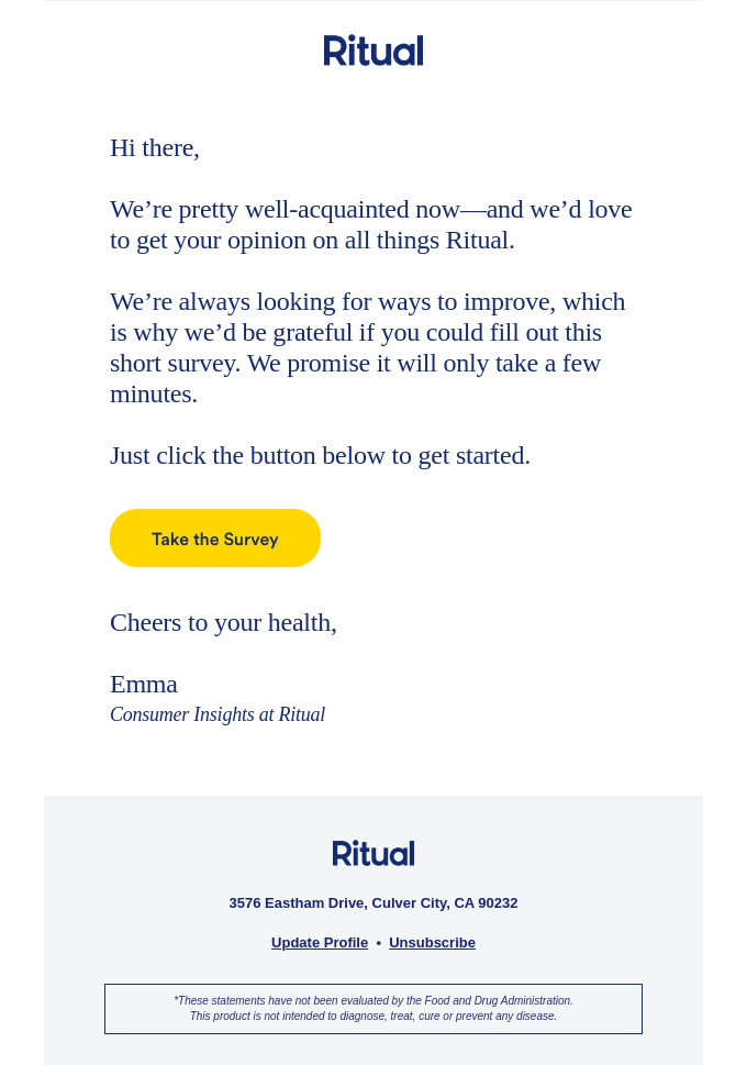 Survey email marketing campaign by Ritual