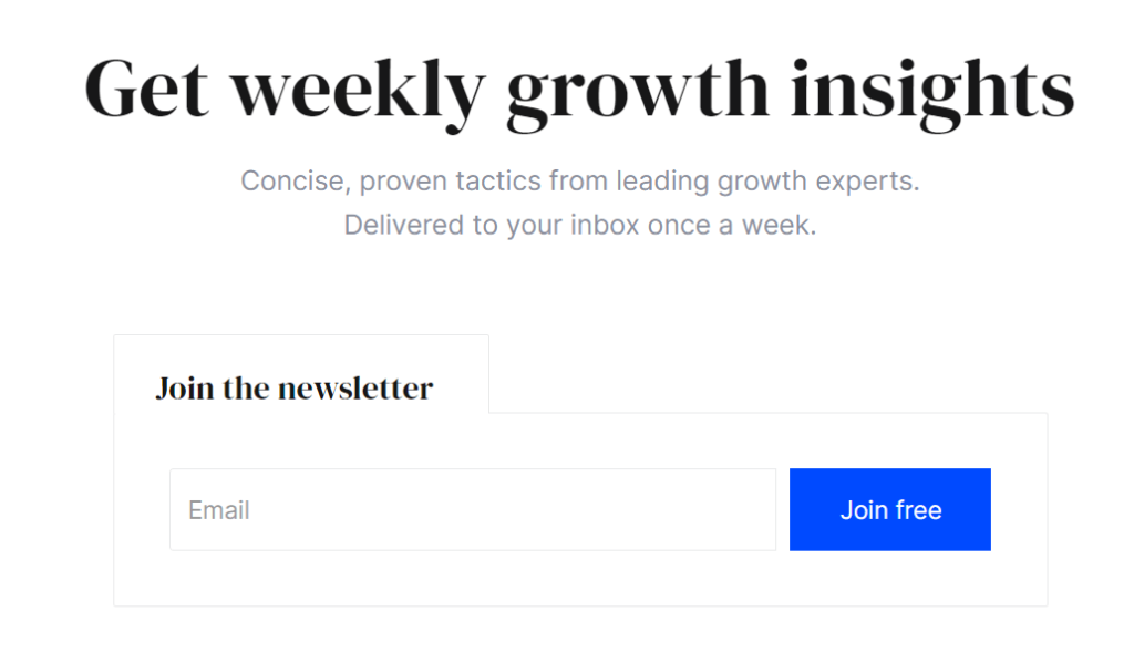 This image shows a email newsletter sign up with social proof