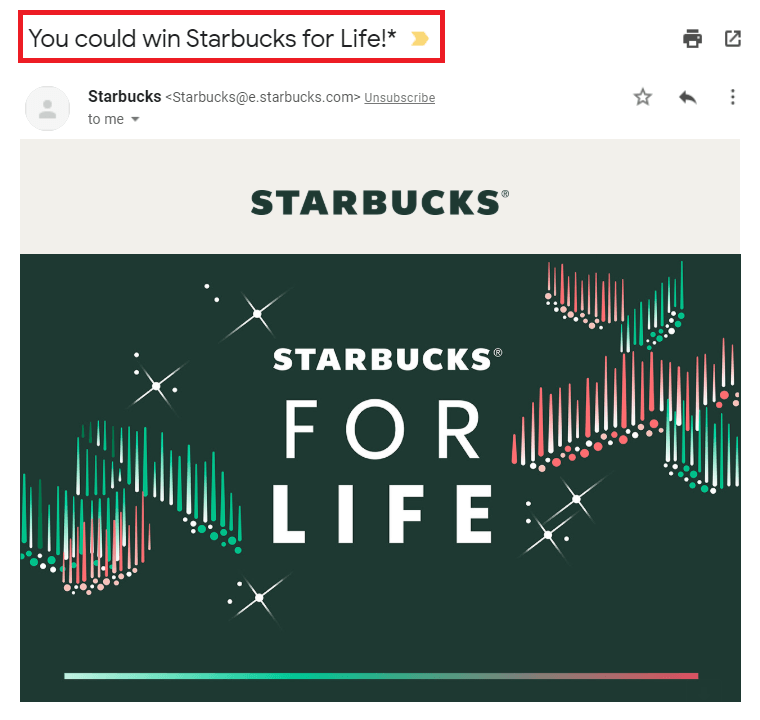 Email marketing best practice for subject lines by Starbucks