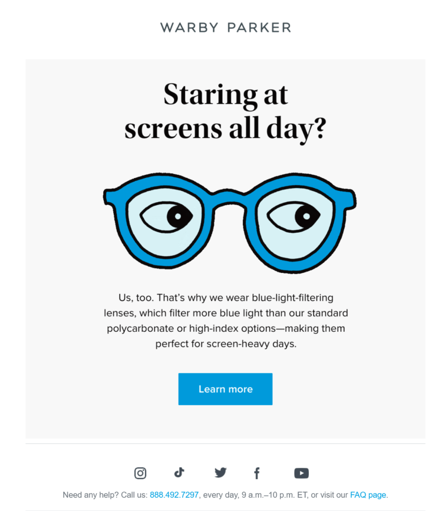 Warby Parker newsletter campaign example