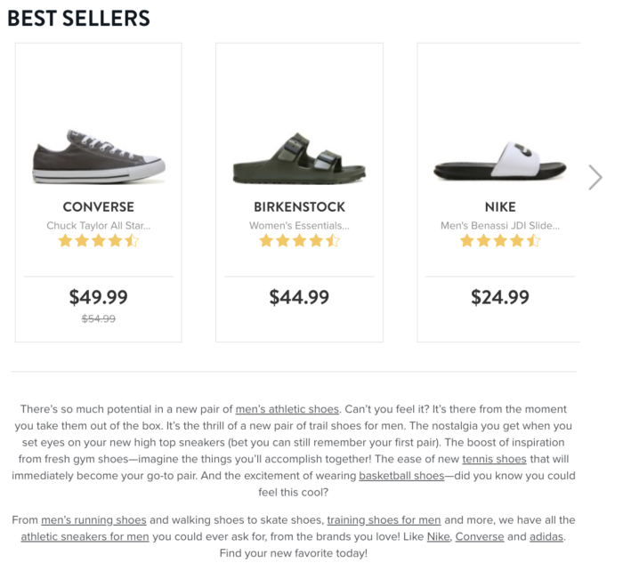 famous footwear ecommerce website design product category