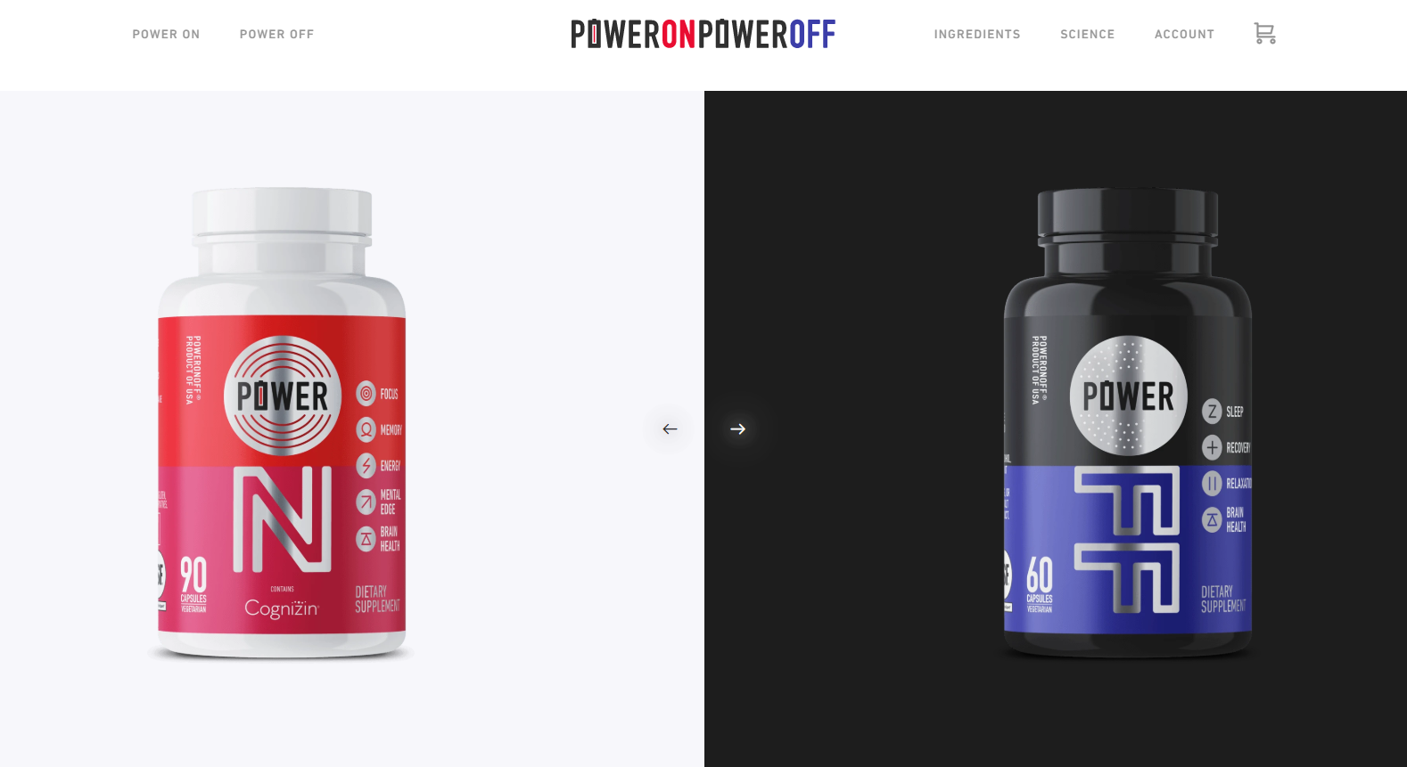 power on power off ecommerce homepage design