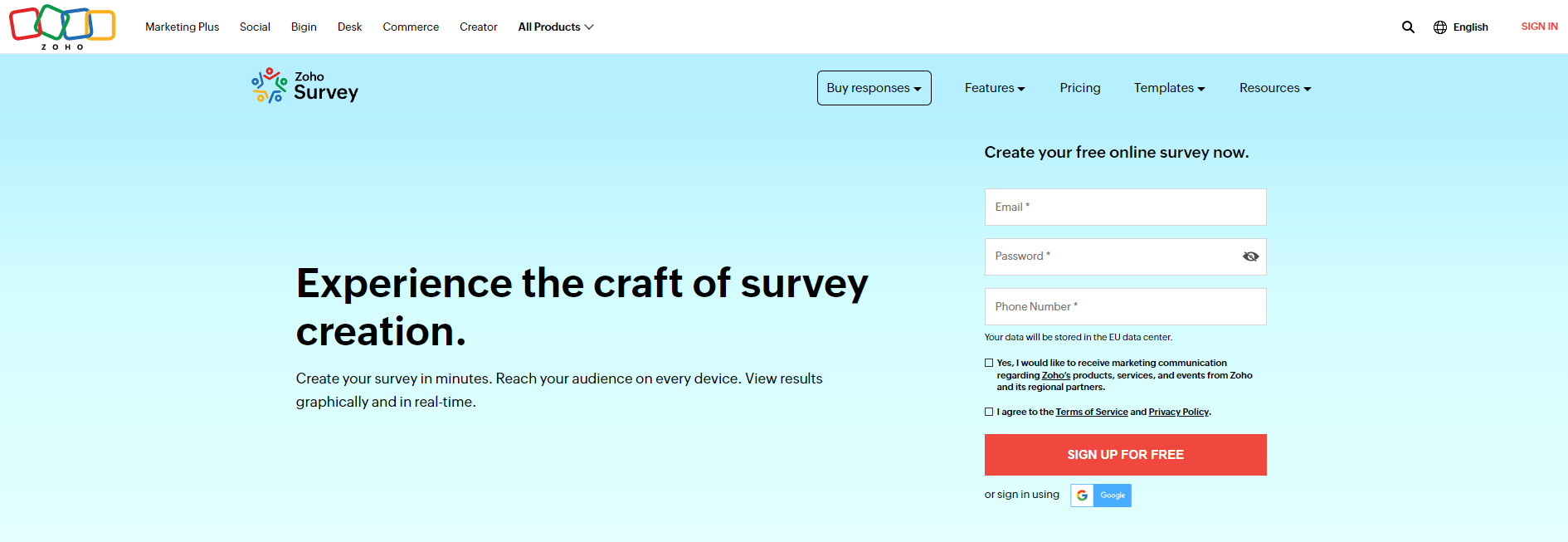 zoho survey homepage